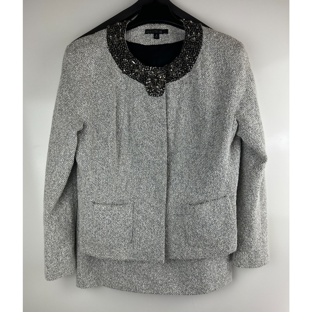 Lafayette 148 Set Embellished Boucle Snap Jacket & Skirt Tweed Sizes 12 & 14 - Picture 2 of 16